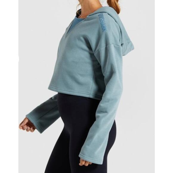 GYMSHARK Hoodie Womens Small Solo Cropped Pullover Storym Turquoise New w/ Tags - Picture 1 of 8